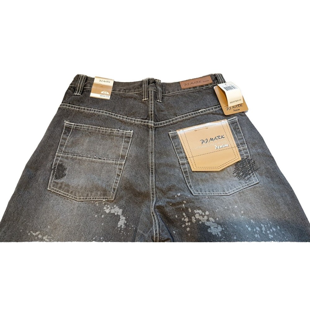 Vintage Y2K PJ MARK Men's Gray Denim Jeans 34/32 Baggy Wide Leg Cholo Skater - Picture 9 of 12